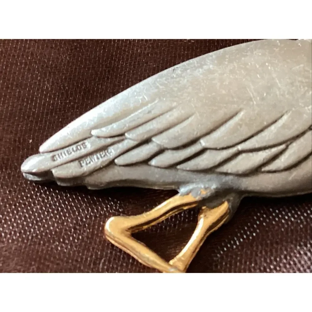 Vintage M Shields Silversmith Pewter Pelican Pendant No Chain.